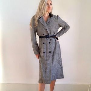 Vintage Double Breasted Plaid Black Belted Coat Dress M